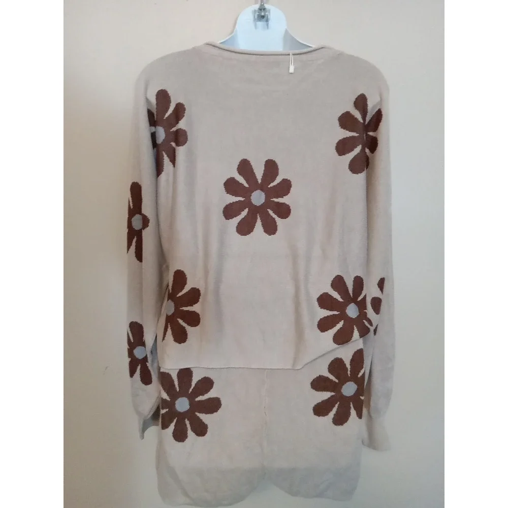Ekouaer Light‎ Brown Dark Sunflowers Pajama Lounge Shorts/longleeve Knit Set S